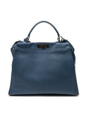 Fendi Large Selleria Peekaboo Blue Leather Messenger Bag